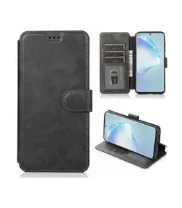 Чехол книжка для Realme C30 кожаный черный с магнитной застежкой, flip чехол с функцией подставки, отделением для пластиковых карт и денег