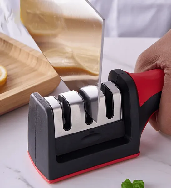 Точилка для ножей Sharpener HCK-168, абразив искусственный камень, нескользящий корпус, красная