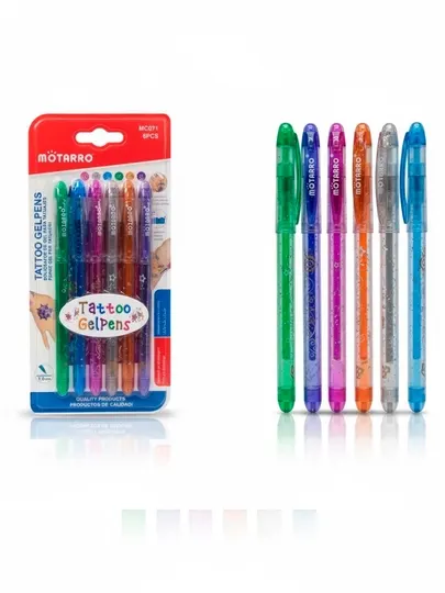 MOTARRO Tattoo GelPens — набор гелевых ручек, 6 ярких цветов, 1 мм - Карнавальные товары