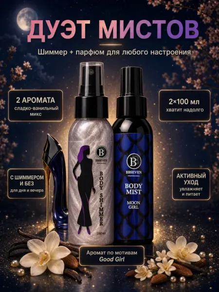 Набор парфюмированных мистов для тела с шиммером 2 шт BBSeven