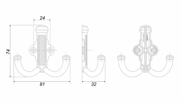 Мебельный крючок RIGATA K251MAB.6, матовая старинная латунь