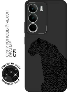 Силиконовый чехол на Realme C71 с принтом "Леопардовая мозаика" матовый черный