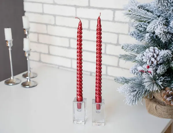 Столовая витая свеча кандела элика, красная, 30 см, Дю Эссе Кристмас (Due Esse Christmas) XNA11002111