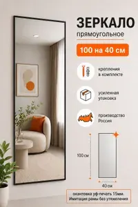 Зеркало настенное прямоугольное для прихожей 100х40 с черной окантовкой
