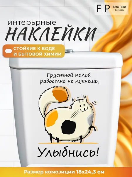 Интерьерная наклейка на унитаз прикольная Foto Print "Котейка. Улыбнись"