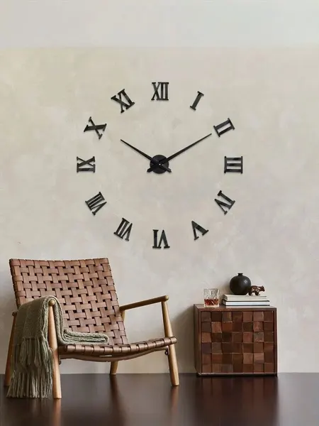 Настенные модульные 3D‑часы 1201‑001 чёрные с римскими цифрами.