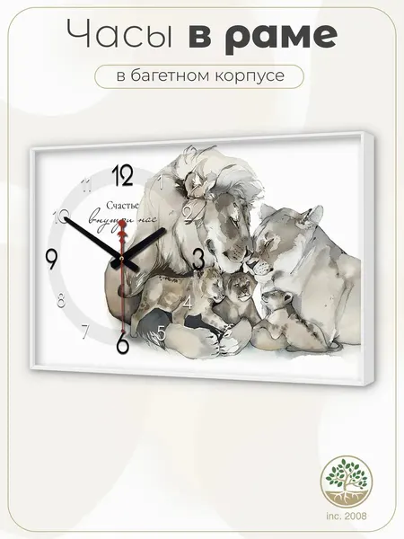 Часы настенные Topposters "Львиное семейство", бесшумные, 35x57 см