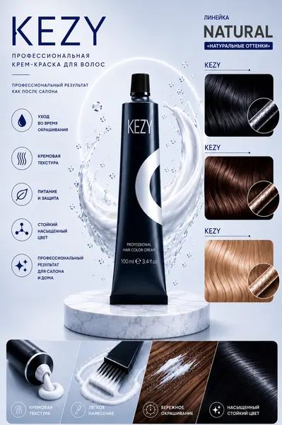 Краска для волос KEZY INVOLNE COLOR тёмный блондин 6.00 100МЛ, стойкая, без парабенов, для стойкого окрашивания