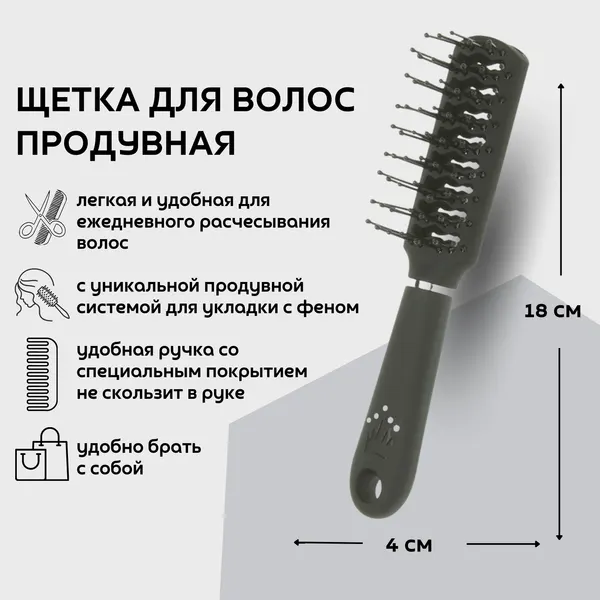 Dewal Beauty Щетка продувная "Шарм" мини, прямоугольная, с пластиковым штифтом, 18 x 4 х 2 см, пластик, цвет черный (DBH2342)