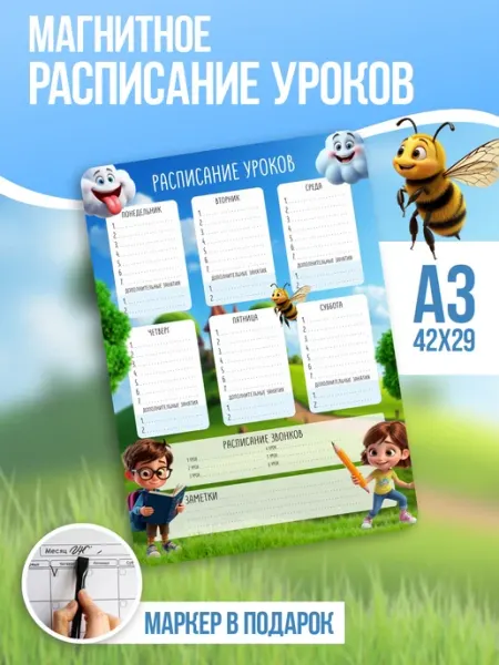 Calendarkids Расписание уроков А3 магнитное многоразовое с маркером