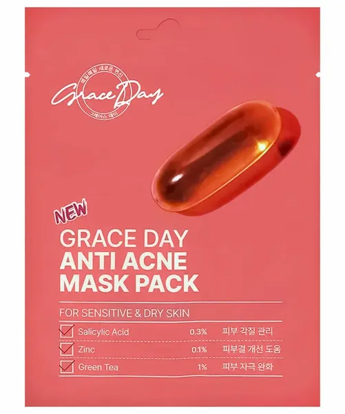 Grace Day Тканевая маска с салициловой кислотой и цинком 27 г Anti Acne Mask Pack