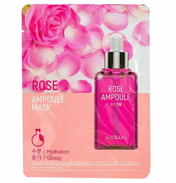Dr. CELLIO Тканевая маска с экстрактом розы 25мл Rose Ampoule Mask