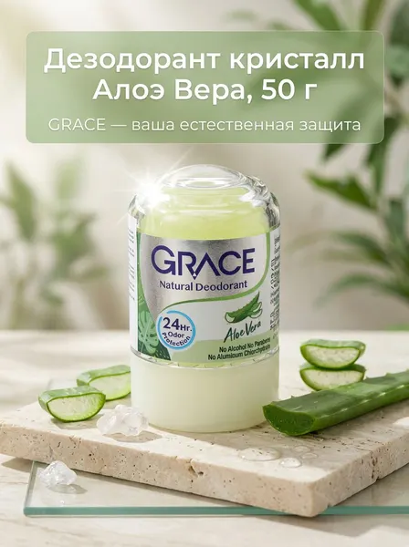 Натуральный кристаллический дезодорант Grace алоэ вера 50 г
