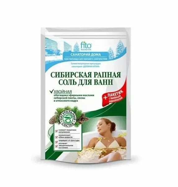 Соль для ванн Сибирская рапная Fito Косметик Хвойная 500+30 гр