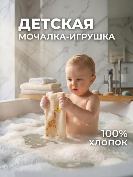 Мочалка детская массажная мягкая Мойдодыр "Жирафик", для младенцев