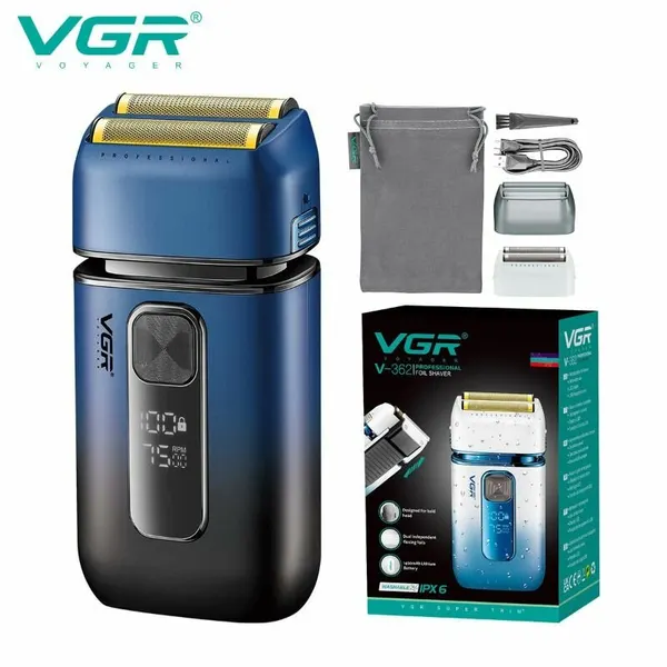 Электрическая бритва для мужчин VGR V-362, триммер для бороды/ LED показывают/Все тело можно мыть водой