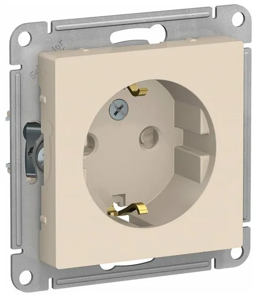Розетка Systeme Electric с заземлением ATLASDESIGN, механизм, шторки, 16а, бежевый {ATN000245} 1 шт