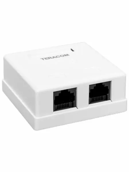 Розетка компьютерная настенная EKF TRC-WBOX-2RJ45-5EUTP-WH TERACOM Cat.5E неэкран. 2 порта RJ-45 Dual IDC белая