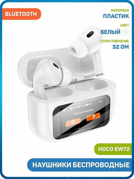 Наушники беспроводные Hoco EW72 (с боксом для зарядки) (Bluetooth) белый
