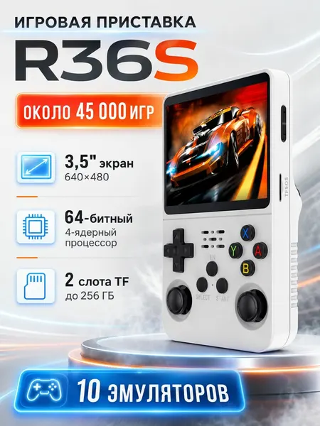 Портативная игровая ретро приставка R36S черная, 45000 игр, экран 3,5 дюйма