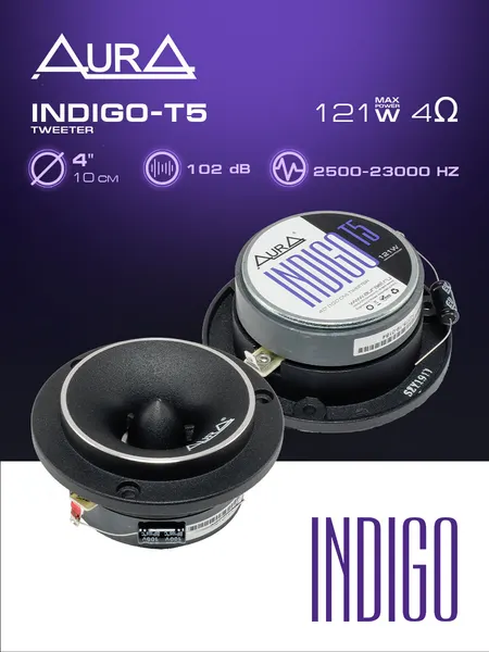 Колонки автомобильные эстрадная акустика AurA INDIGO-T5 / 4 дюйма (10 см), 121 Вт