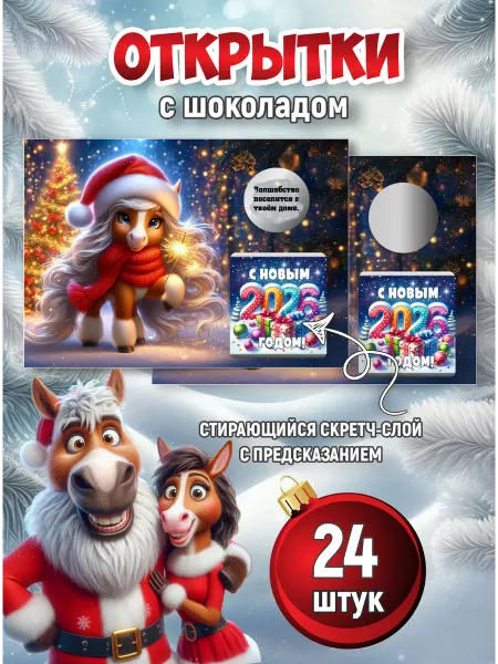 CandyBoom! Мини-открытка шоколадная "С Новым Годом!" 24 штуки