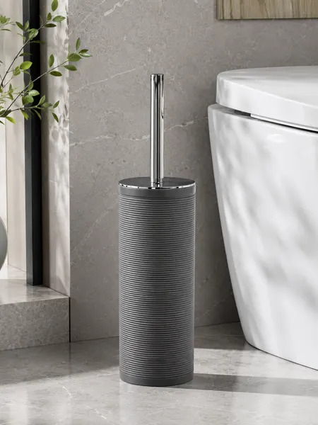 Ершик для унитаза Joy Home, серый вельвет, пластиковый, с крышкой