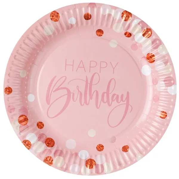 Тарелки бумажные большие "Happy Birthday" Розовая дымка, 23 см, 6 штук