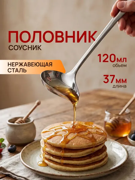 Половник с носиком большой для киселя и компота из нержавеющей стали / ложка для соуса, 120 мл / половник соусник