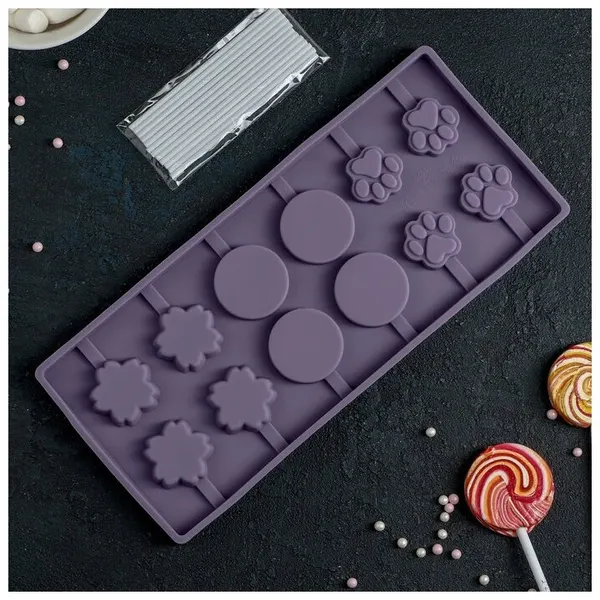 Форма для леденцов ТероПром 4324215 Доляна «Вкусная сладость», 26,5×11,5 см, 12 ячеек, товар без выбора конкретного цвета, 4324215 2 упаковки