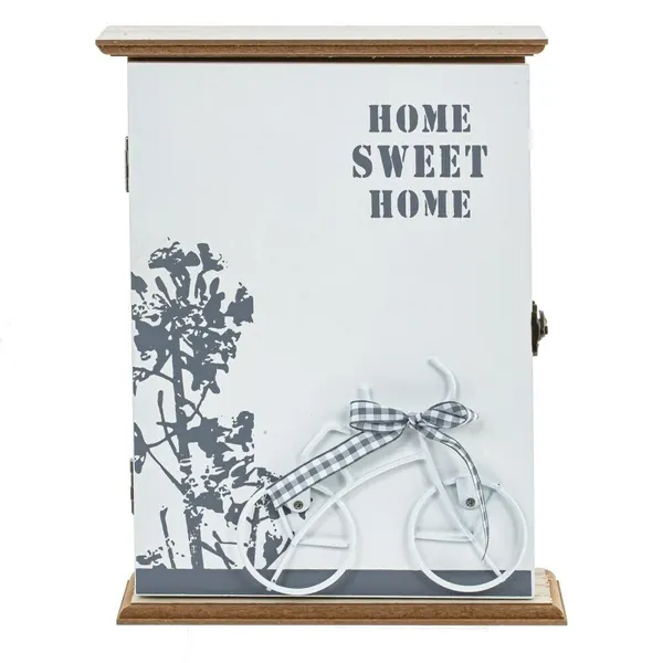 Настенная ключница закрытого типа с декором велосипед и надписью Home Sweet Home, дерево/металл, 190x60x255 мм, 6 крючков