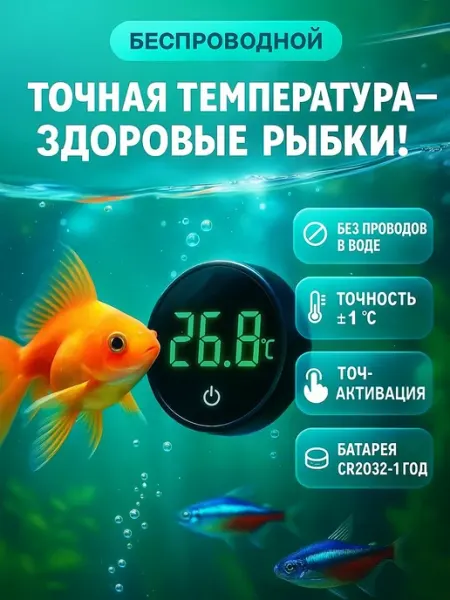 Термометр для аквариума цифровой, внешний на стекло