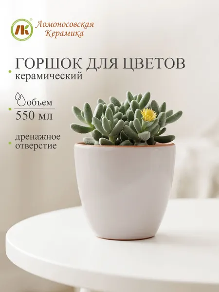 Горшок для цветов Ломоносовской керамики, керамический, белый, 1л