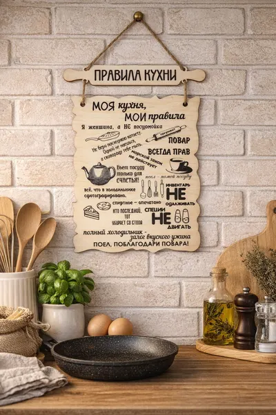 Декоративная табличка из фанеры 3мм "Правила кухни" 30х20 см (Ф)