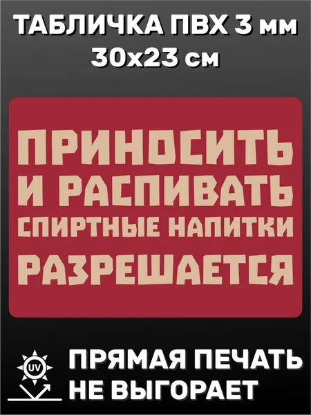 Табличка информационная Спиртные напитки разрешены 30х23 см