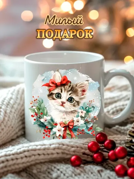 Кружка новогодняя котенок 2026 подарок Ленивая Лиса