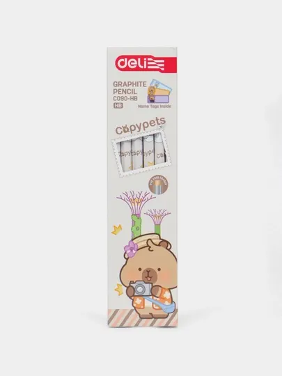 Карандаш чернографитный с ластиком HB Deli Capypets EC090-HB