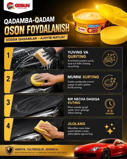 GETSUN Carnauba Car Wax – Защитный автомобильный воск для кузова, автополировка