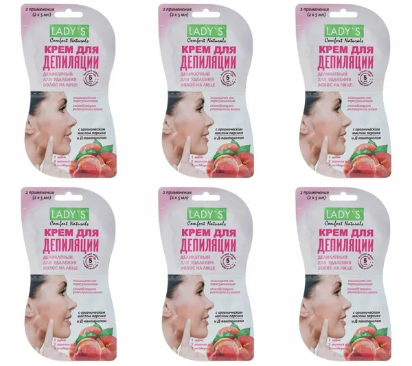 LADYS Comfort Naturals Крем для депиляции лица Деликатный, 10 мл, 6 шт