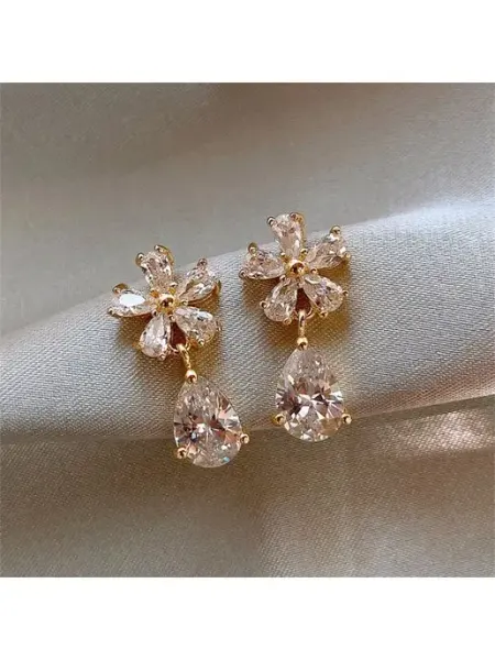 Cерьги бижутерия с камнем, цветы висячие, цветок висюльки be self true jewel