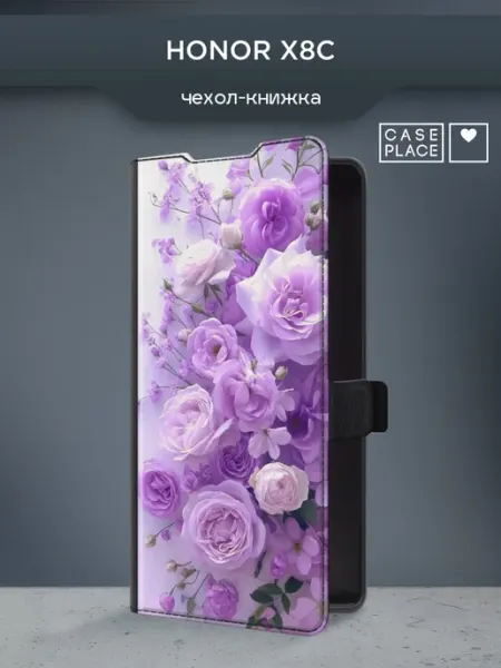 Чехол-книжка на X8c с цветочками HONOR