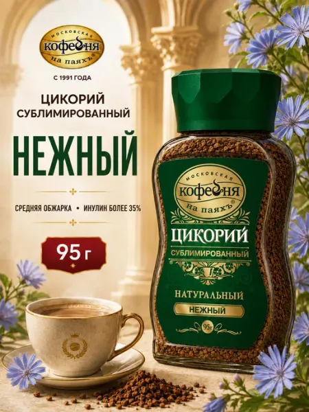 Цикорий в банке сублимированный Нежный натуральный, 95 г МОСКОВСКАЯ КОФЕЙНЯ НА ПАЯХЪ