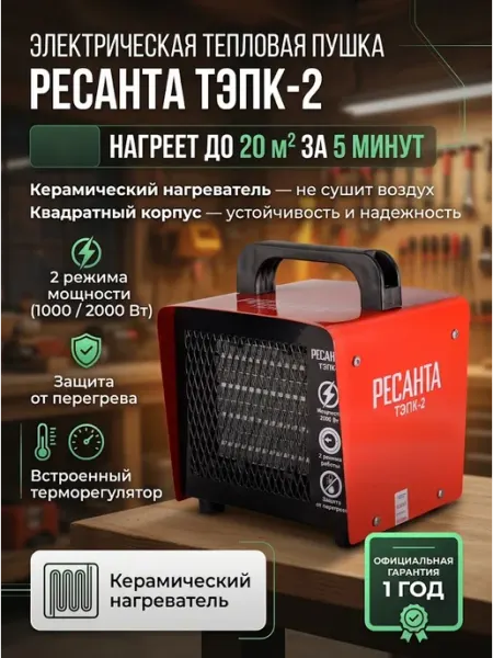 Пушка тепловая электрическая для дома ТЭПК-2 РЕСАНТА
