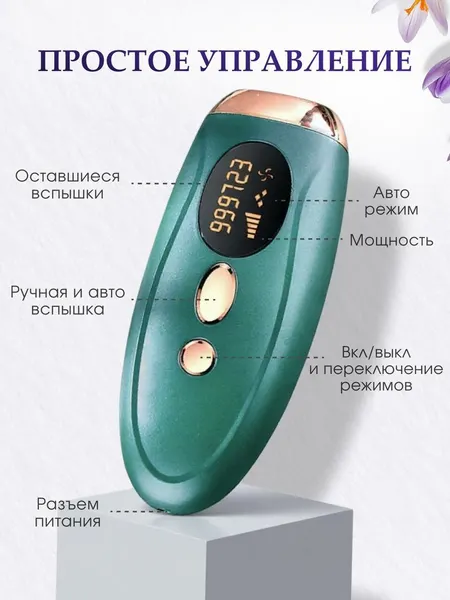 Лазерный эпилятор, компактный корпус, безопасная, результат мгновенный