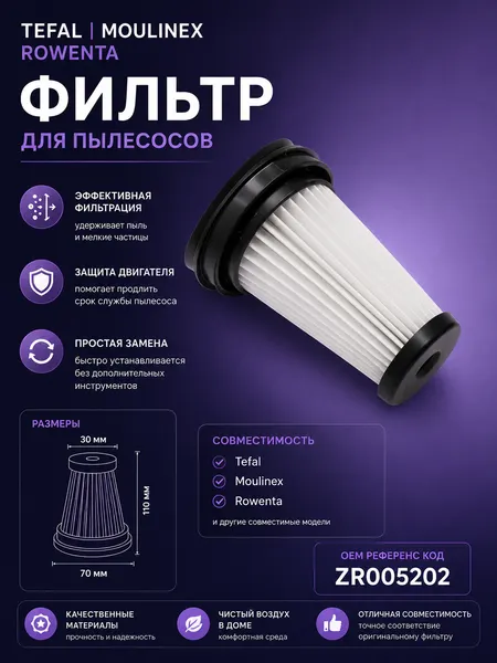 Фильтр HEPA для вертикального пылесоса Tefal ZR005202 BRUNER (MPVC-ZR05)