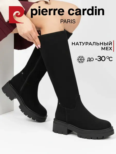 Pierre cardin Сапоги зимние с мехом на низком каблуке натуральная замша