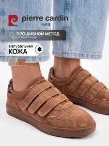 Кеды Pierre Cardin женские коричневые из натуральной кожи на липучках