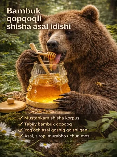 Стеклянная банка для мёда, с деревянной ложкой - Хранение продуктов