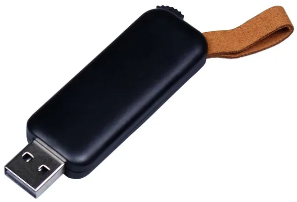 Классическая выдвижная пластиковая промо флешка с ремешком (128 Гб / GB USB 2.0 Черный/Black 044)