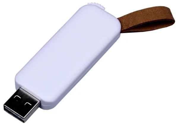Классическая выдвижная пластиковая промо флешка с ремешком (16 Гб / GB USB 2.0 Белый/White 044)